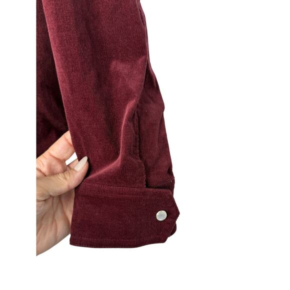 Evereve Corduroy Button Down Shirt Medium Burgundy Soft Fall Layer Shacket - Picture 5 of 8